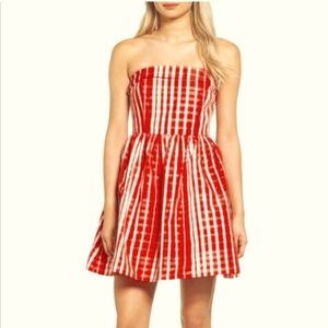 VINEYARD VINES red & white gingham plaid strapless dress 4 2Q0898